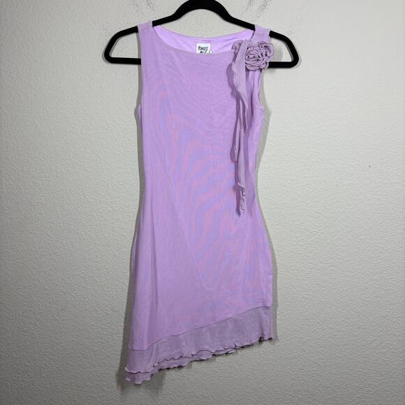 Princess Polly Size 2 Lorello Mini Sheath Dress Purple Asymmetric Flower Trim - Picture 2 of 10